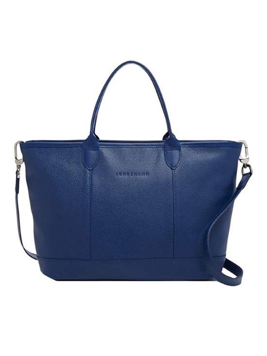 Longchamp Handbags - LONGCHAMP Navy Le Foulonne Zip Top Pebbled Leather Tote with Detachable Strap